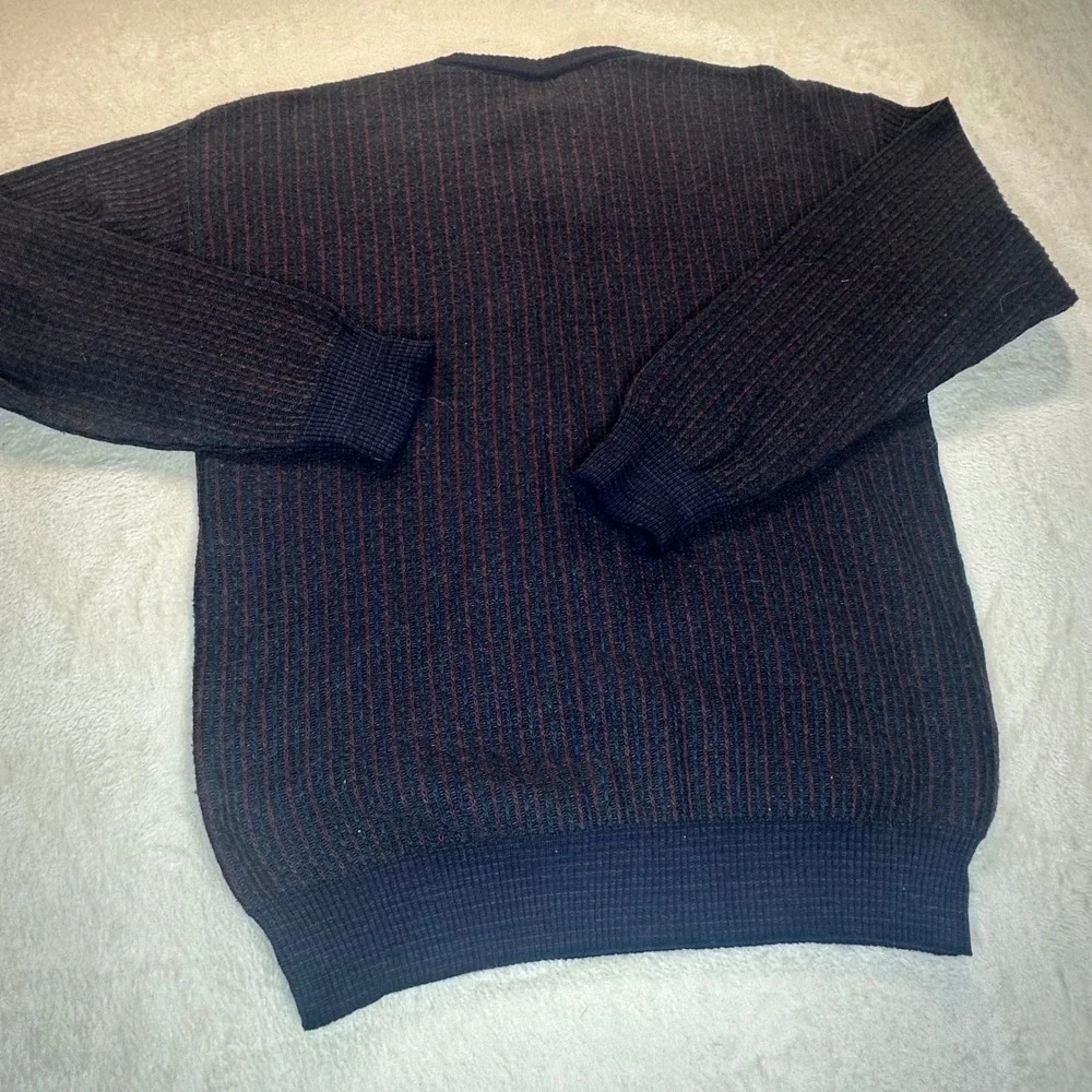 Vintage Florence Trico Italy Wool Blend Henley Sweater Navy Blue Striped Mens M
